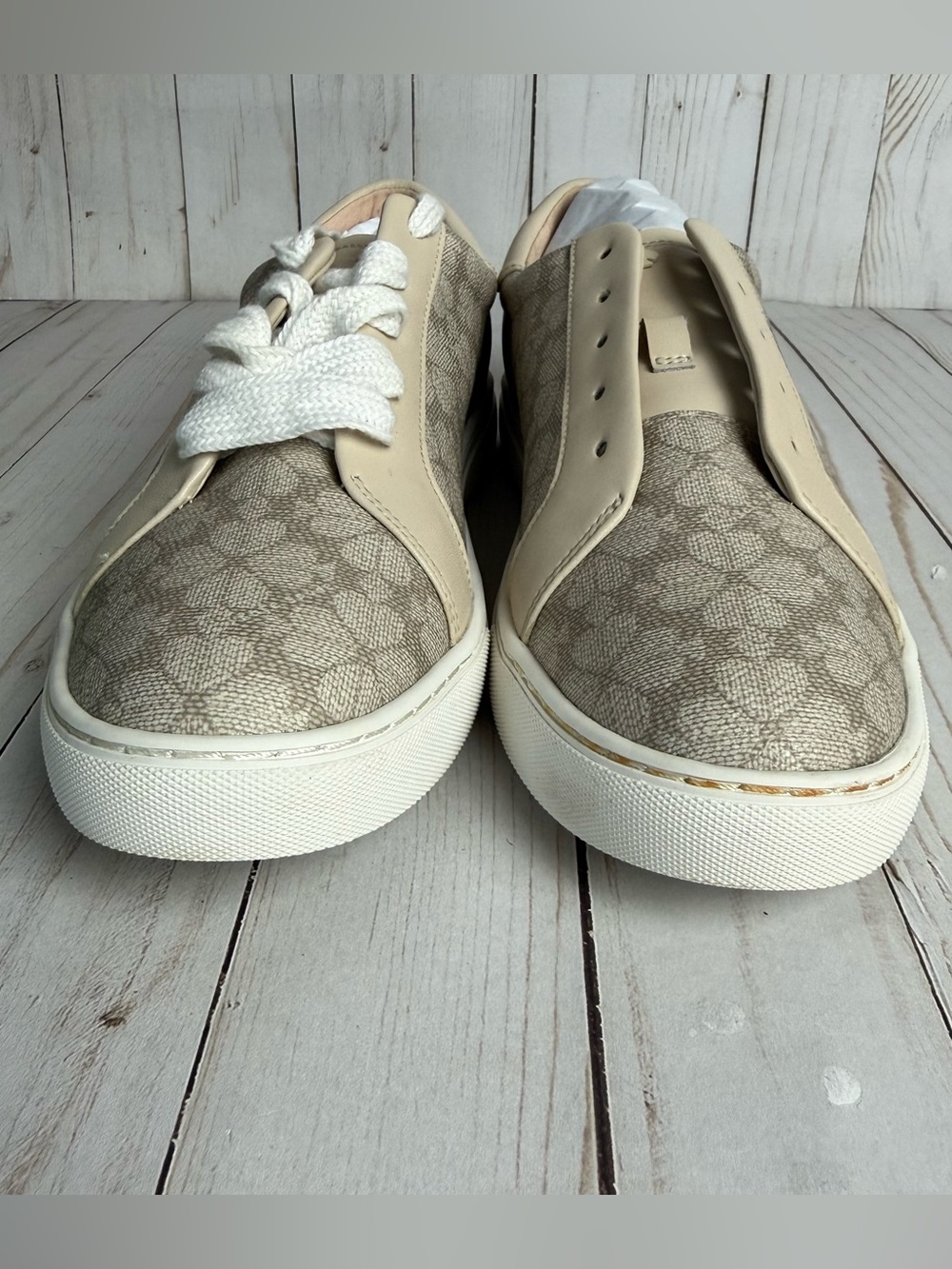 Kate Spade Taupe Erin Spade Flower Logo Sneakers Lace Up Vegan Leather - Picture 11 of 13